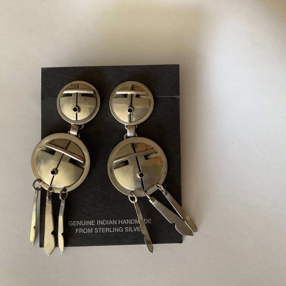 Native American Sterling Earrings- Dramatic - image 1